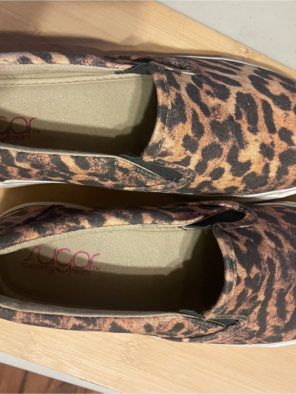 Sugar Flicker Leopard Print Slip-On Sneakers in Tan and Black size 8
